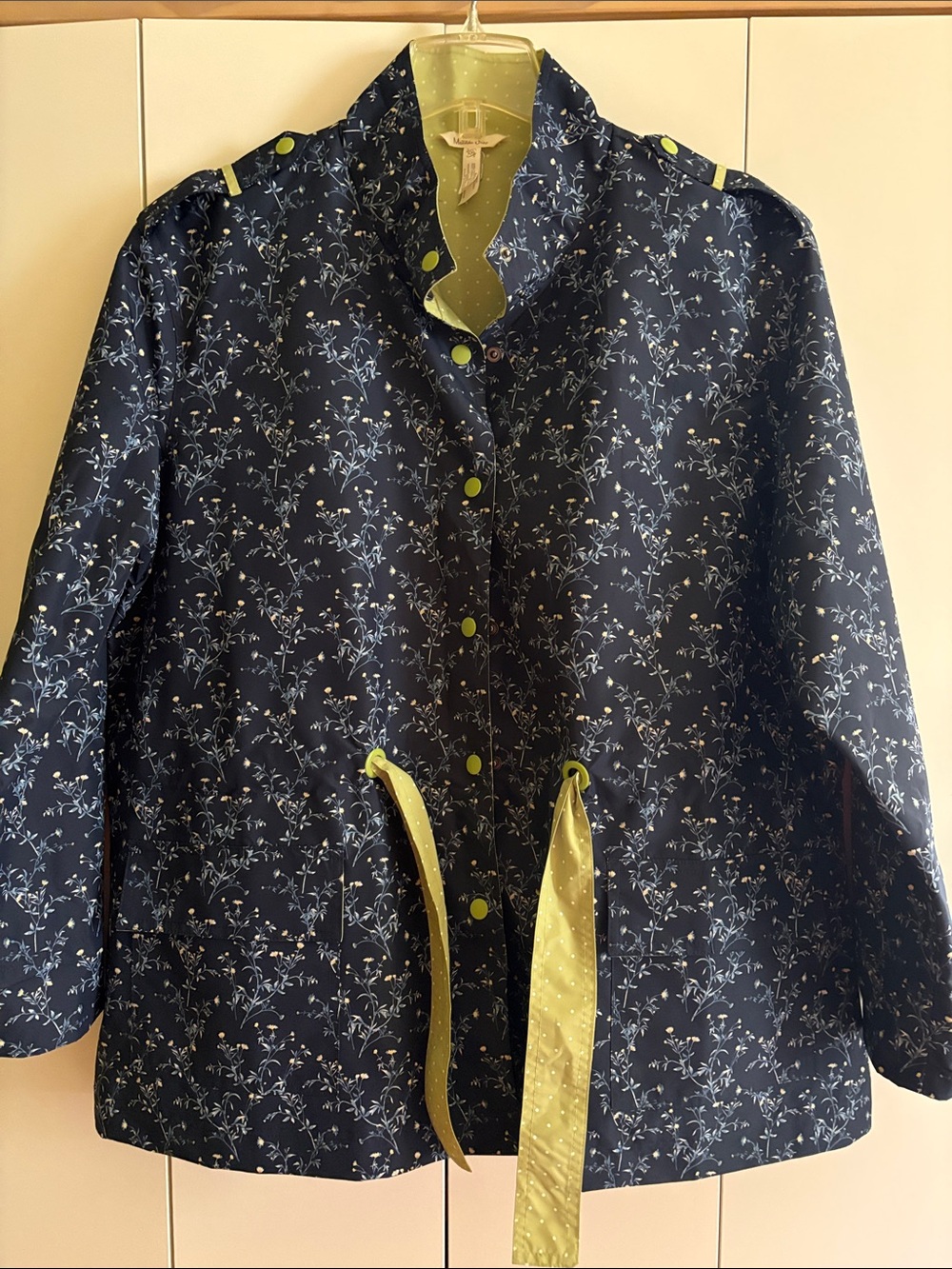 Matilda Jane Navy Floral Trench Coat with Lime Accents XXL